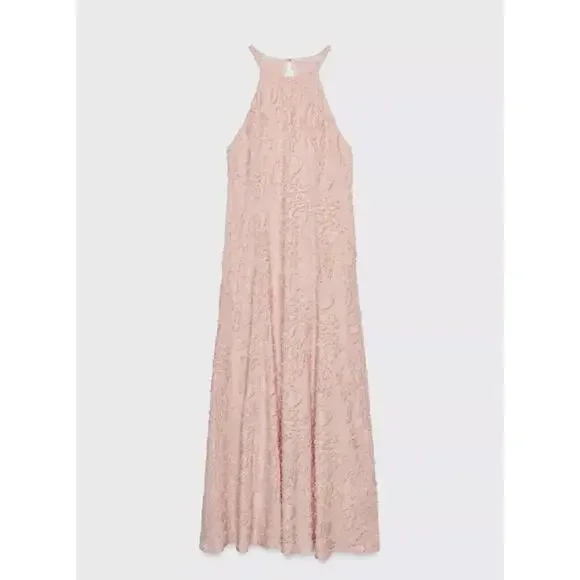 ZARA NEW WOMAN SS25 STRUCTURED MAXI HALTER DRESS BEIGE-PINK XS - Picture 3 of 11